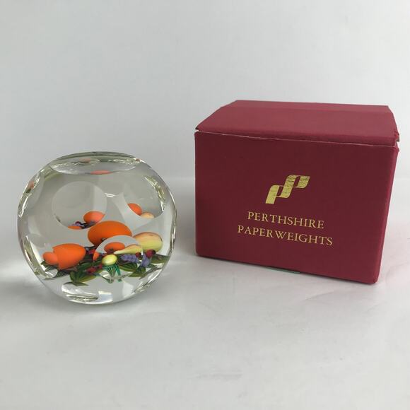 Perthshire Fruit 1994F Oranges Grapes Lemon Feather Cut Faceted Paperweight Box - Picture 2 of 15